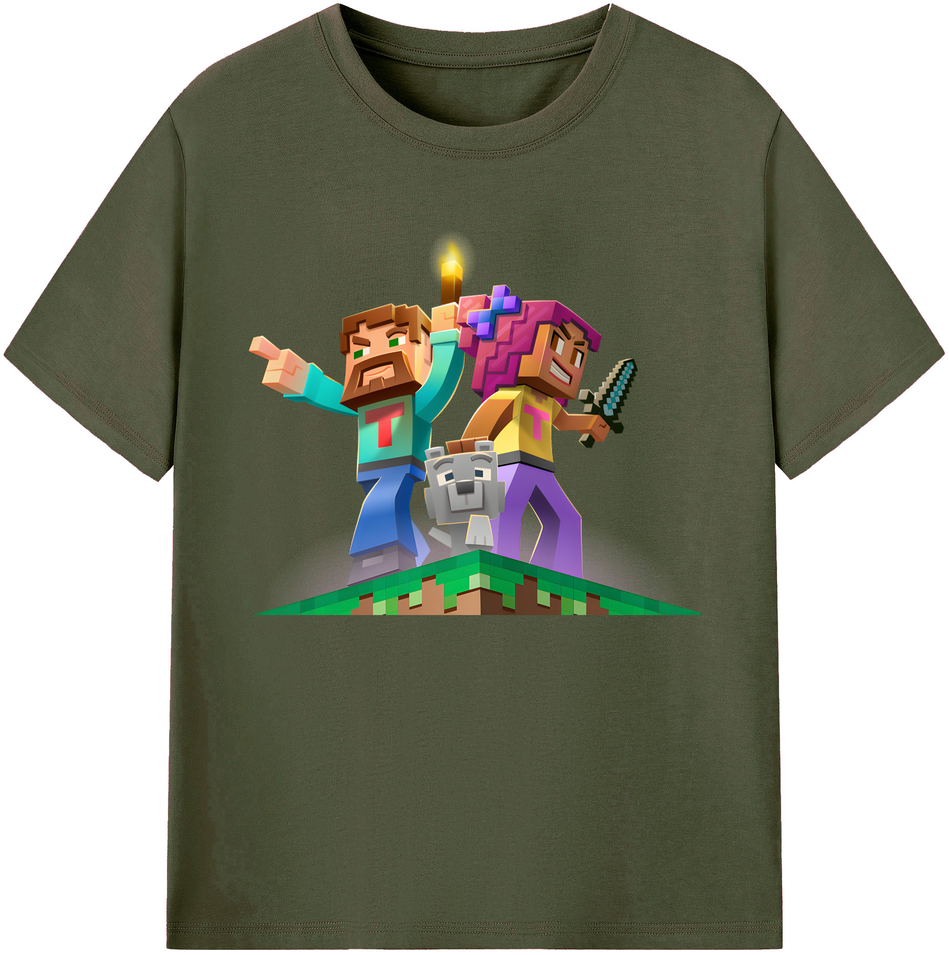 （画像用） マインクラフト ブロックの世界 Minecraft MC Block world 綿100％ メンズ半袖Tシャツ｜肌触りやわらか＆通気性